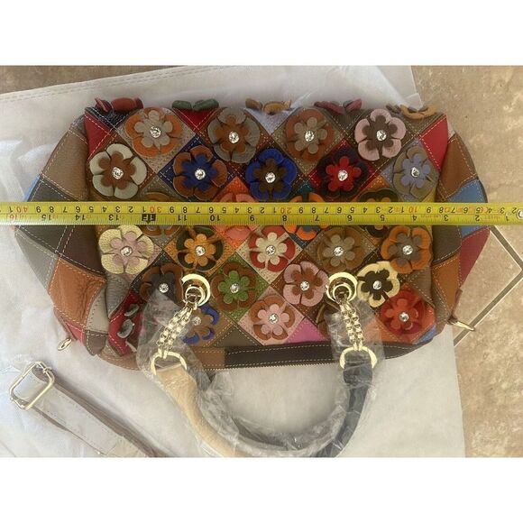 New Genuine Leather Multi Color Purse Satchel - Picture 8 of 10